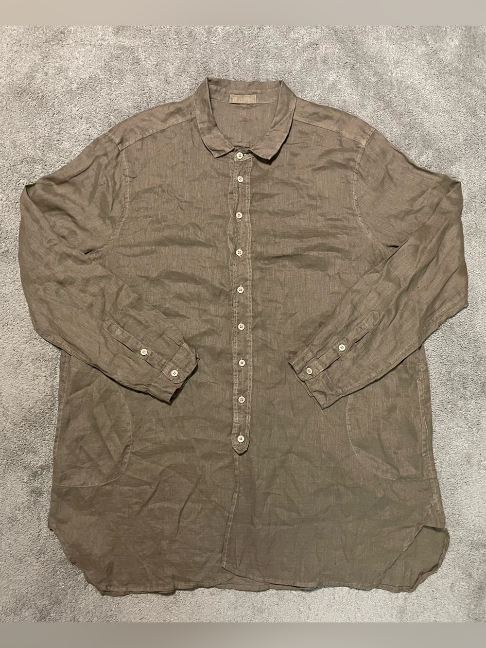 Vintage 90s CP Shades 100%  Linen Tunic Shirt Womens XL Brown Taupe USA Minimal